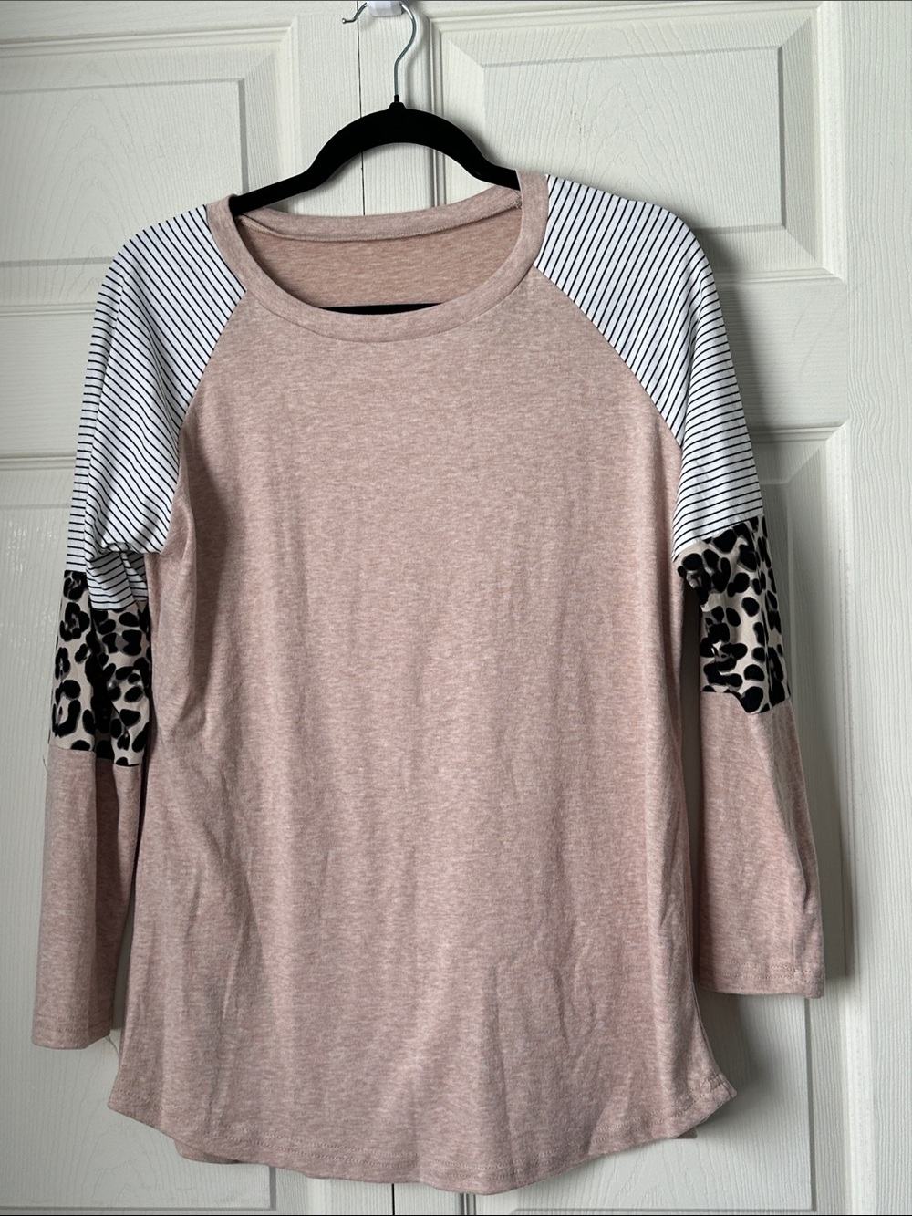 Beige Striped & Leopard Sleeve Top - Large